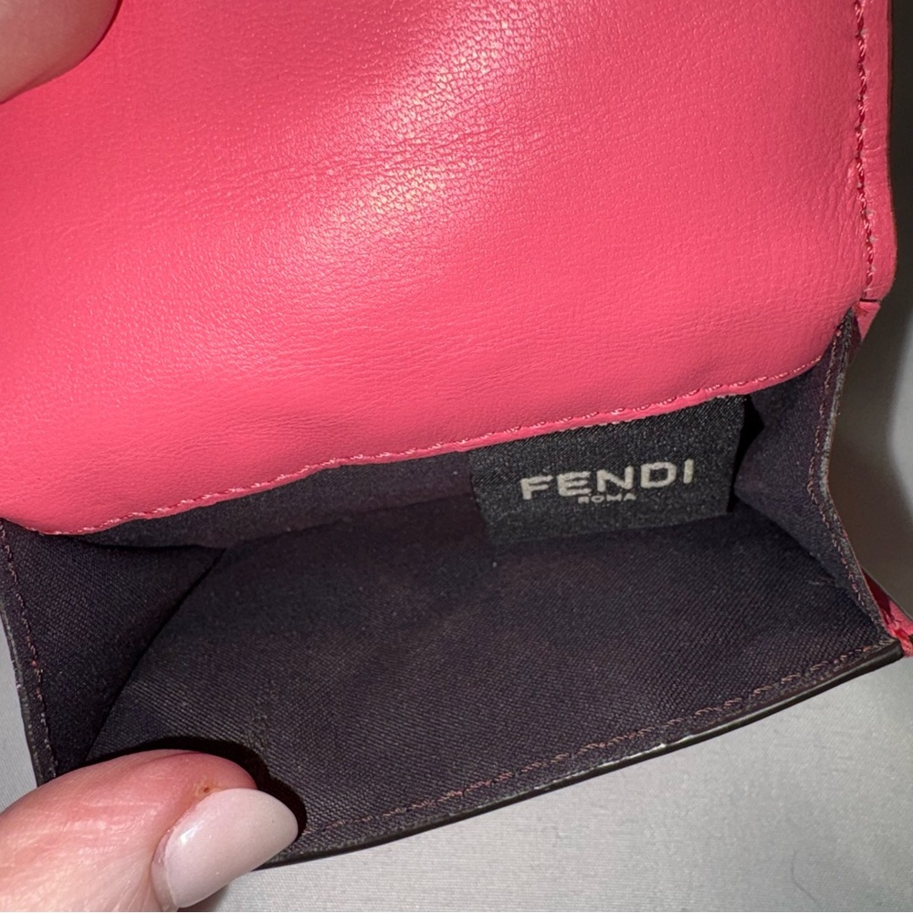 Fendi Baguette Micro Trifold Wallet FF Coral Salmon Pink Nappa Leather - Picture 5 of 15